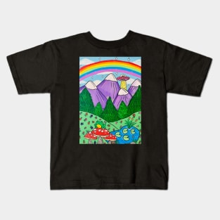 Bob Ross Inspired Trippy Scene Kids T-Shirt